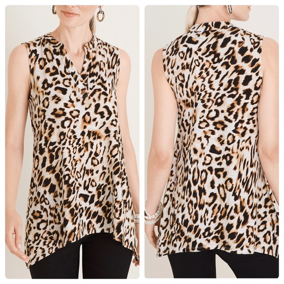 Chicos NWT Leopard Print Cotton Slub Tunic Tank Size 1 - Picture 1 of 13